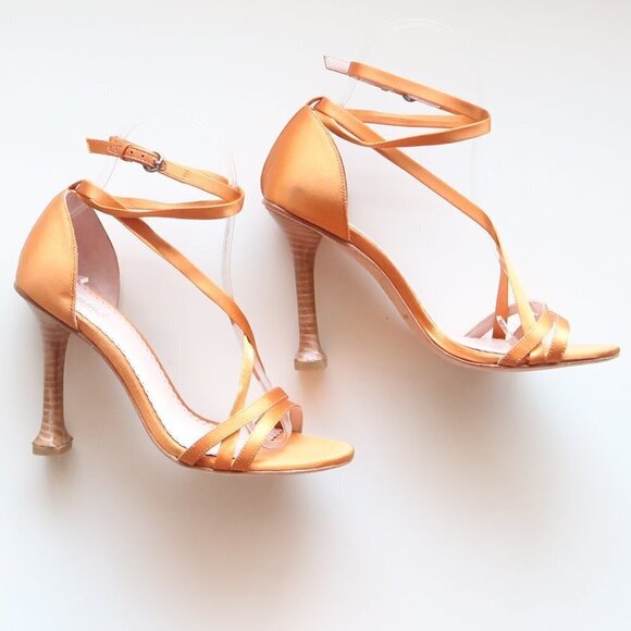 Leon Max Orange Satin Ankle Strap Open Toe Heels / Sandals / Dressy Shoes 6.5 - Picture 10 of 16